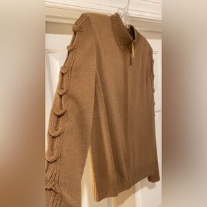 ST. JOHN SPORT Light Brown Zip Up Knit Sweater